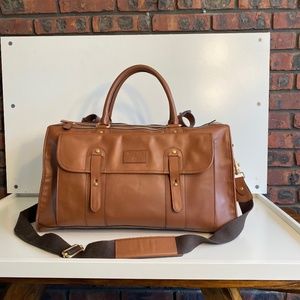 Massimo Dutti Large Brown Leather Weekender Bag / Duffel Bag